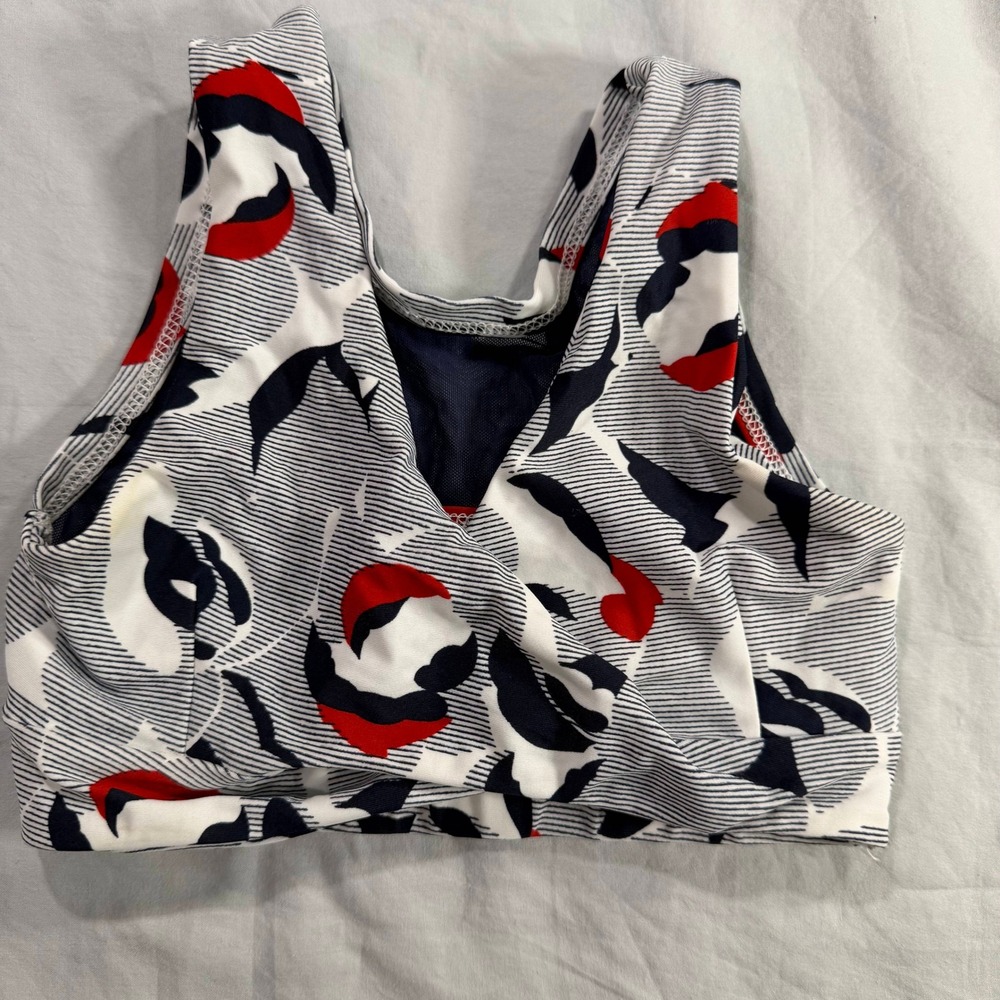Five Dancewear Girls Youth Medium Red White Navy Abstract Wrap Front Sports Bra